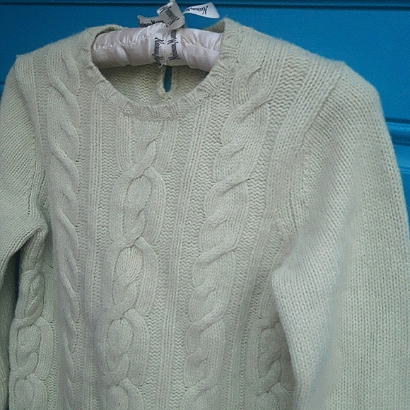 Cashmere Wool Angora Sweater Cable Knit Sage Green - Picture 6 of 16